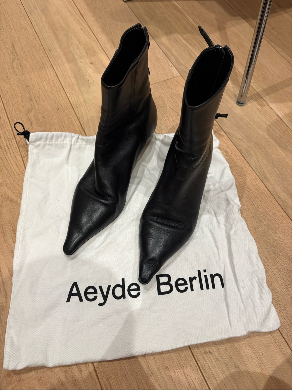 Aeyde Zoe Black Leather Point-toe Heeled Ankle Boots